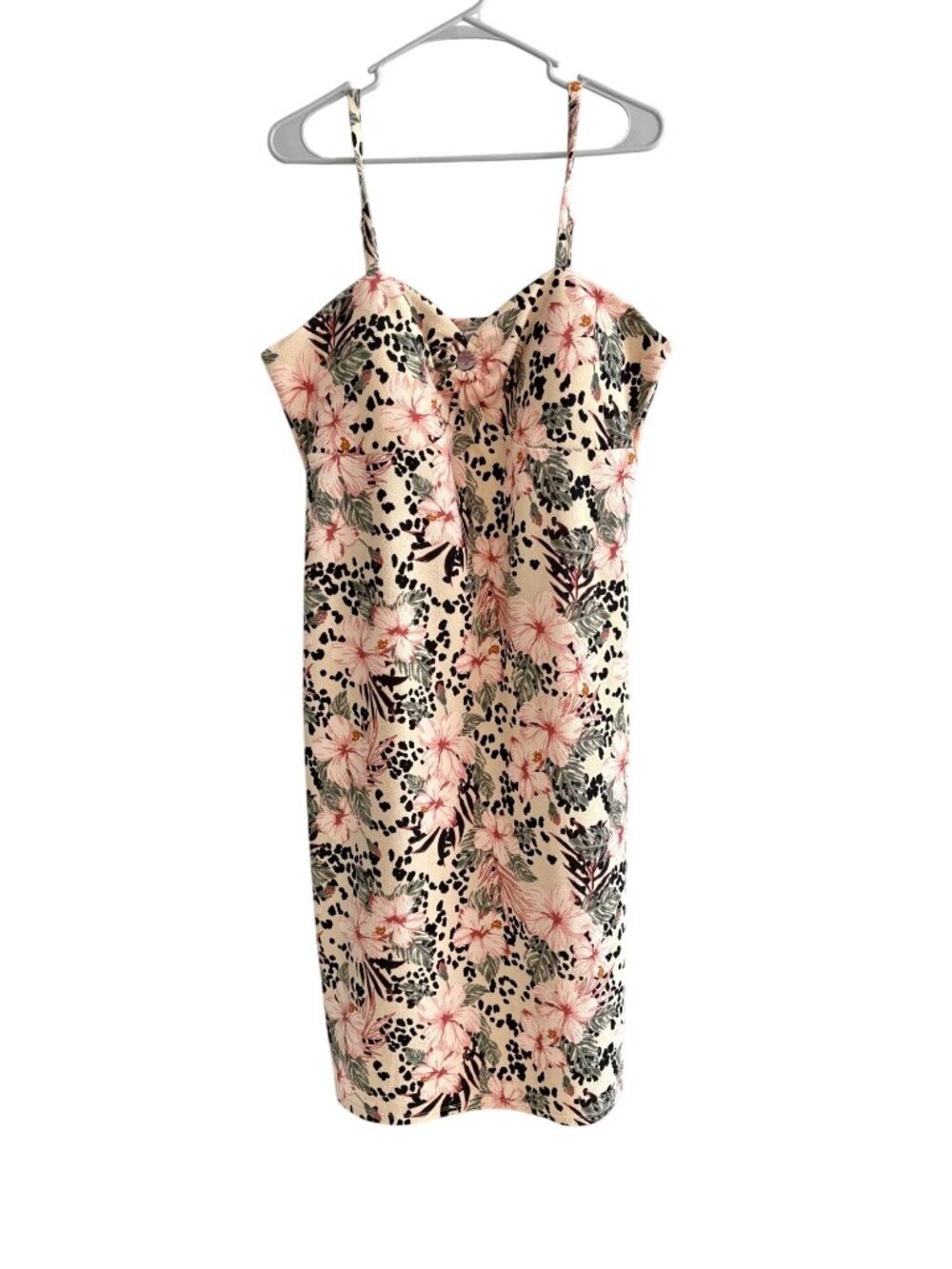 Boho Floral Beige/Pink Tropical Print Midi Vacation Cottagecore Dress NOBO XXXL